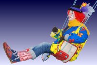 Bild in Gro�darstellung, Clown vor dem Faschingswagen der Lohrer Mopper beim Wombacher Faschingszug